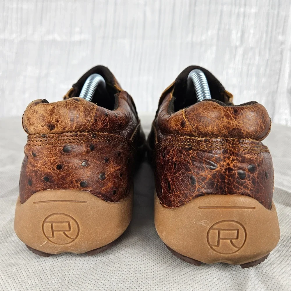 Roper Men's 10.5 Cognac Ostrich Print Leather Slip On Casual Driving Mocs Shoes